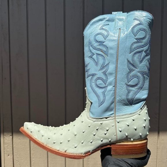 #15 Light Blue / Turquoise Ostrich Finish Western Boot - Picture 2 of 5